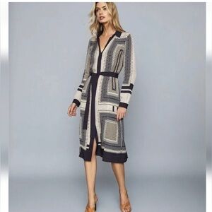 Reiss Adelita Cream Geometric-Print Shirt Dress